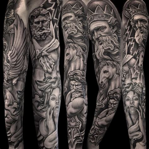 greek mythology full sleeve tattoo.